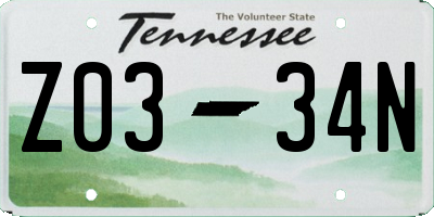 TN license plate Z0334N