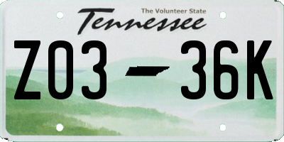 TN license plate Z0336K