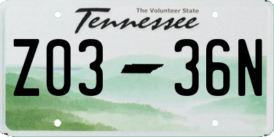 TN license plate Z0336N