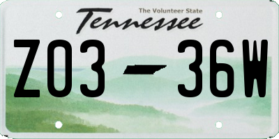 TN license plate Z0336W