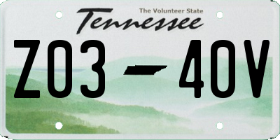 TN license plate Z0340V
