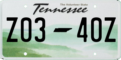 TN license plate Z0340Z