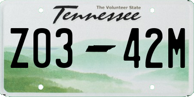 TN license plate Z0342M