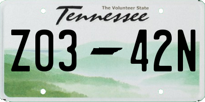 TN license plate Z0342N