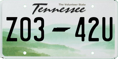 TN license plate Z0342U