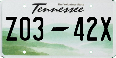 TN license plate Z0342X