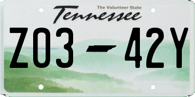 TN license plate Z0342Y