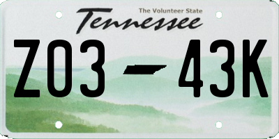 TN license plate Z0343K