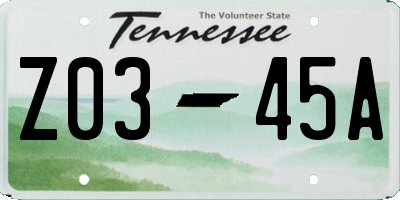 TN license plate Z0345A