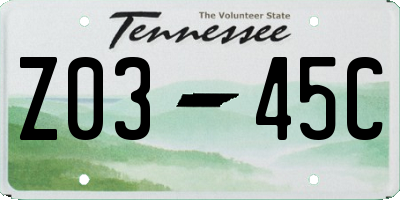 TN license plate Z0345C
