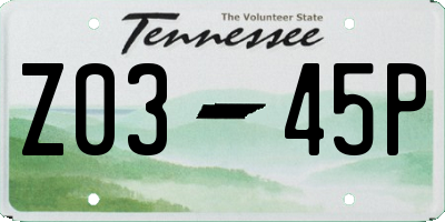 TN license plate Z0345P