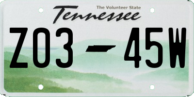 TN license plate Z0345W