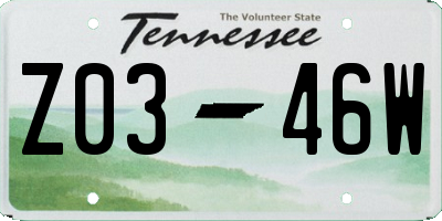 TN license plate Z0346W
