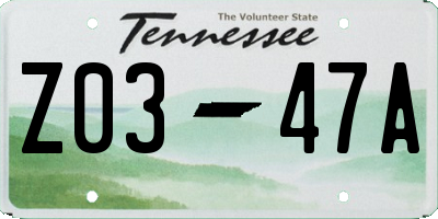 TN license plate Z0347A
