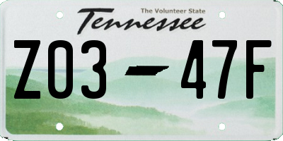 TN license plate Z0347F