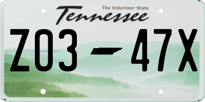 TN license plate Z0347X