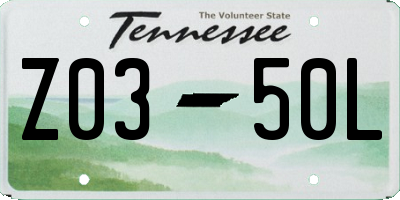TN license plate Z0350L