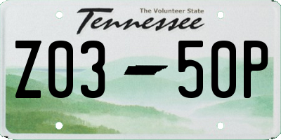 TN license plate Z0350P