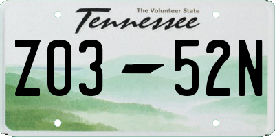 TN license plate Z0352N