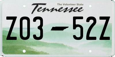 TN license plate Z0352Z