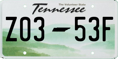 TN license plate Z0353F