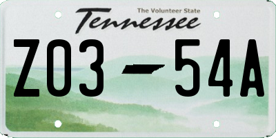 TN license plate Z0354A