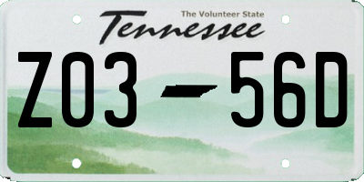 TN license plate Z0356D