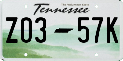 TN license plate Z0357K