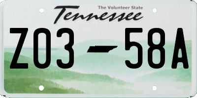 TN license plate Z0358A