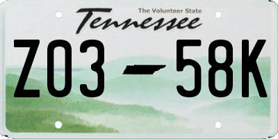 TN license plate Z0358K