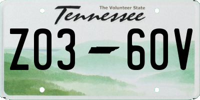 TN license plate Z0360V