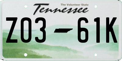TN license plate Z0361K