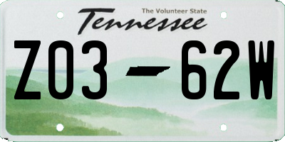 TN license plate Z0362W