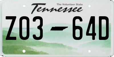 TN license plate Z0364D