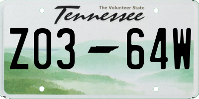 TN license plate Z0364W