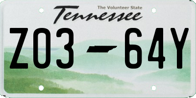 TN license plate Z0364Y