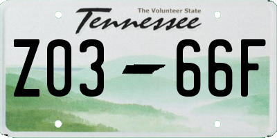 TN license plate Z0366F