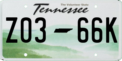 TN license plate Z0366K