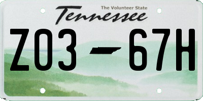 TN license plate Z0367H