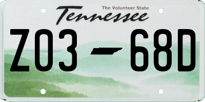 TN license plate Z0368D
