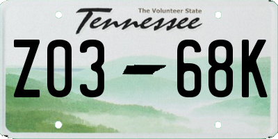 TN license plate Z0368K