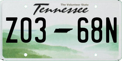 TN license plate Z0368N