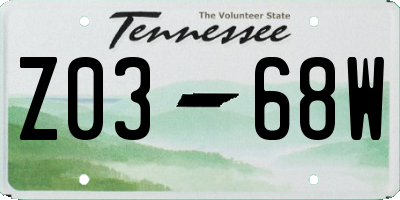 TN license plate Z0368W