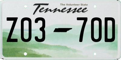 TN license plate Z0370D