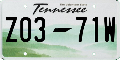 TN license plate Z0371W