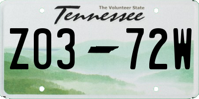 TN license plate Z0372W