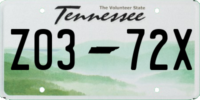 TN license plate Z0372X