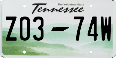 TN license plate Z0374W