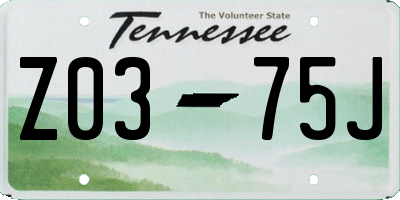 TN license plate Z0375J