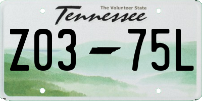 TN license plate Z0375L